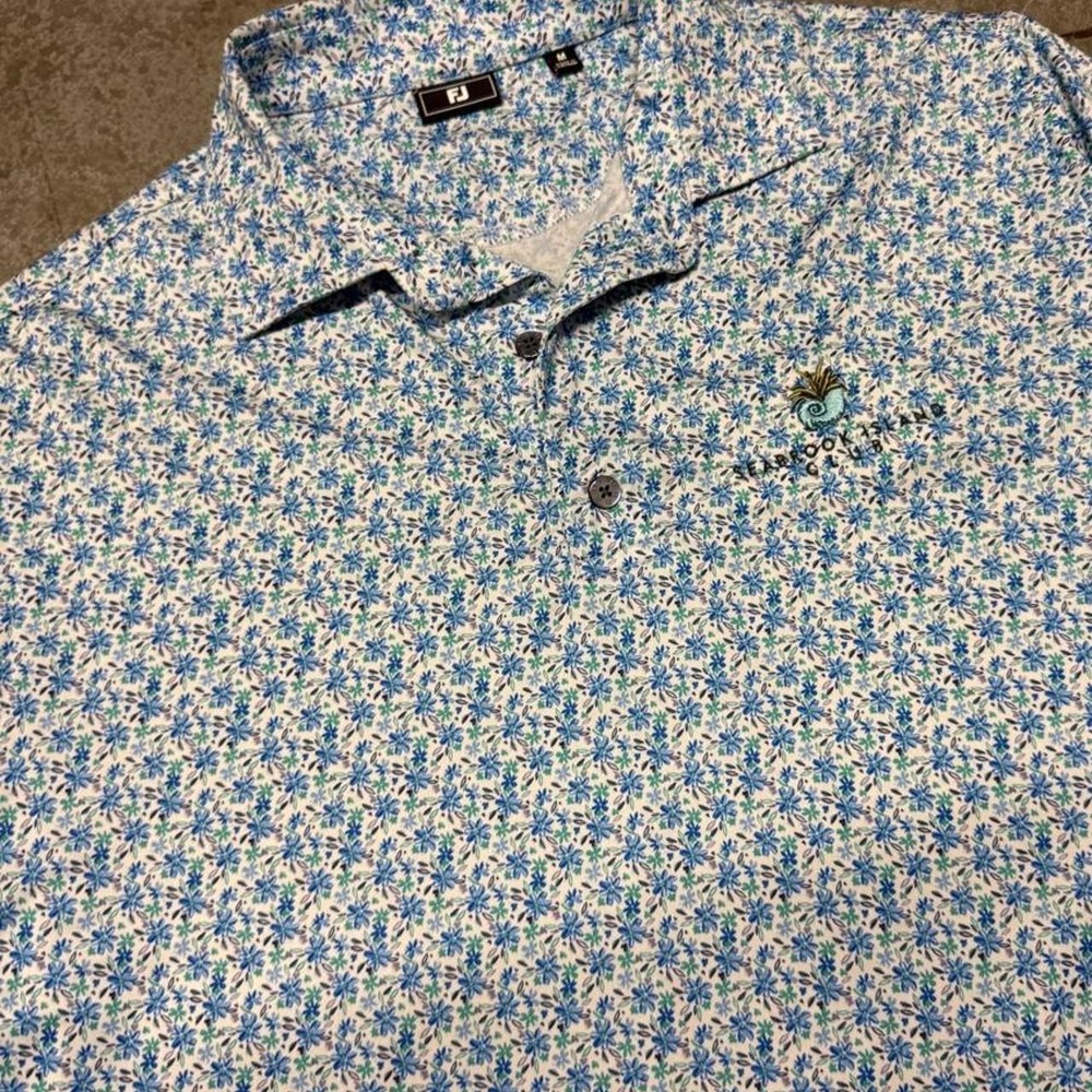 Footjoy Men's Performance Golf Polo Floral Pattern Seabrook Island Logo Sz Med